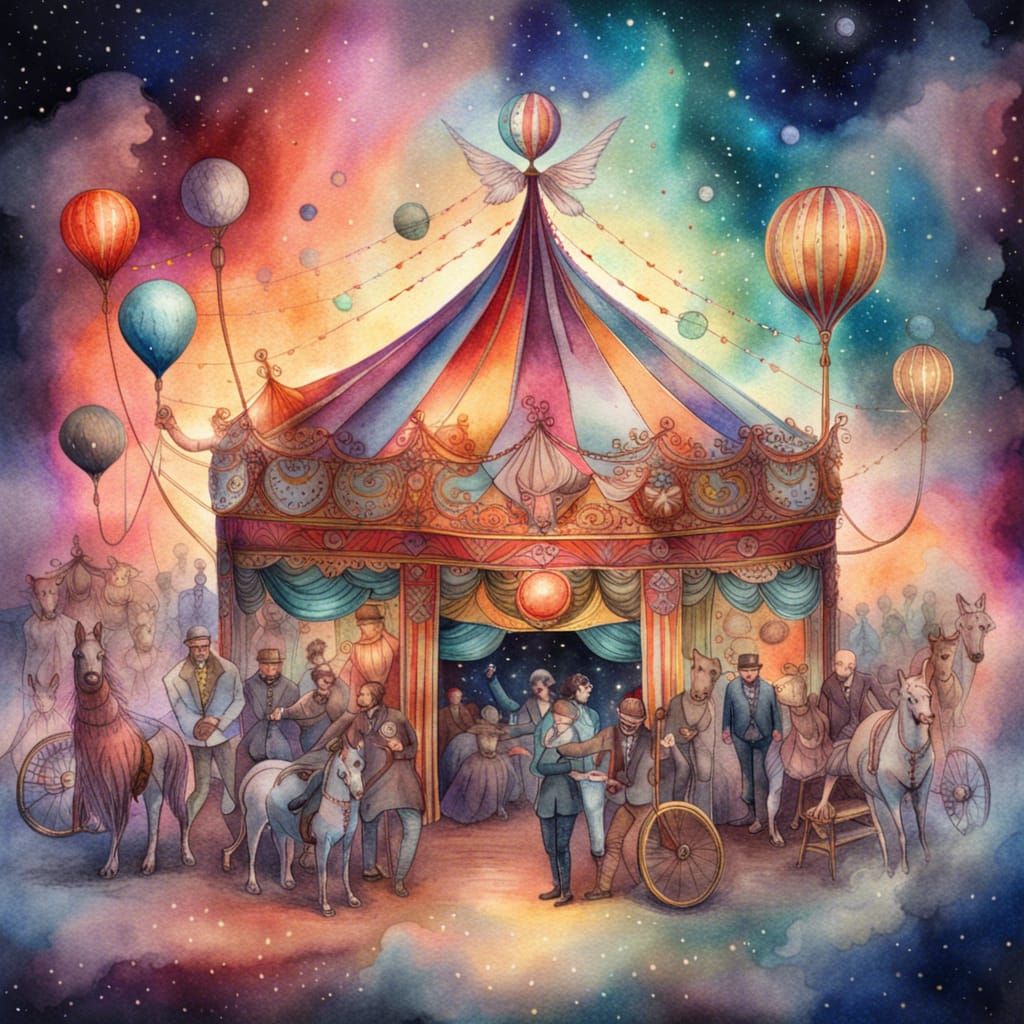 Victorian circus watercolor painting AI Generated Artwork