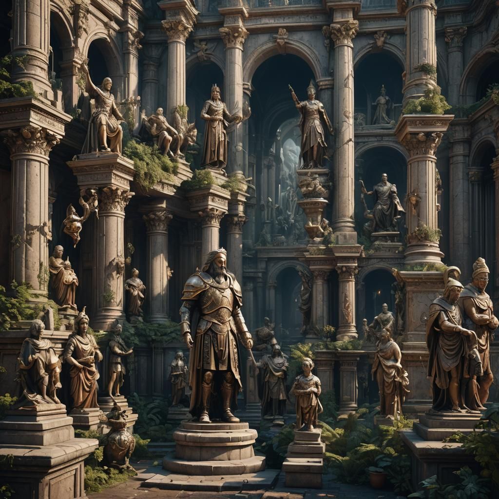 salle voutée avec des statues