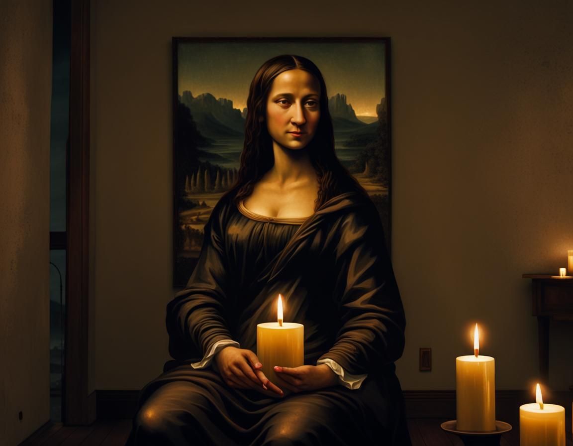 Mona Lisa Sitting Patiently Room Is Lit By Candles And Outside Is Dark Enx07HnE7zLa1eDoOaBs 1 4nisv