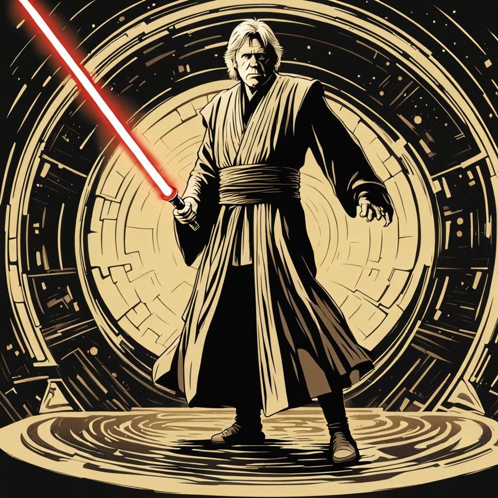 Generate an image of Garry Busey depicted as a Jedi.
    He ...