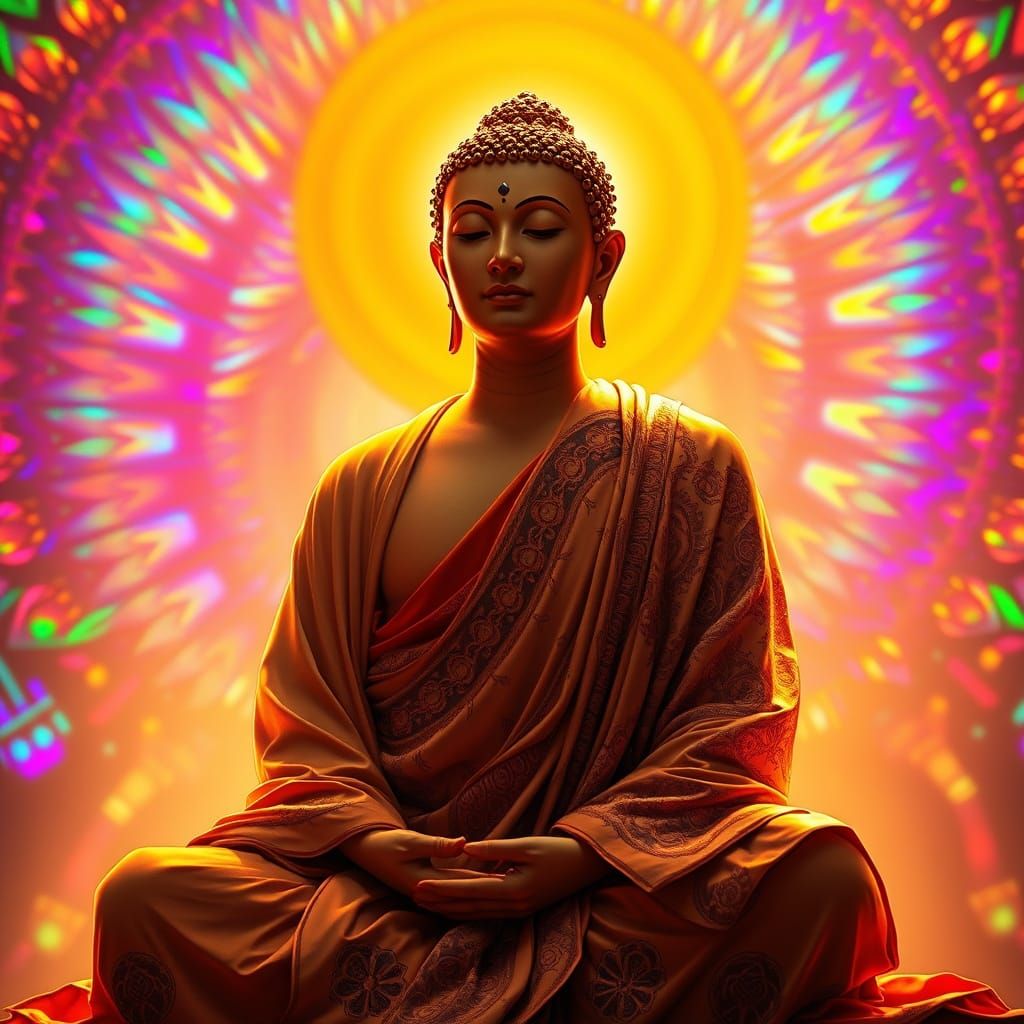 Serene Buddha in Vibrant, Hyperrealistic Glory