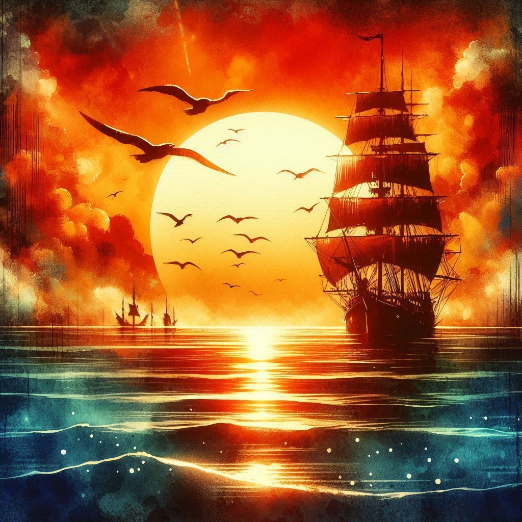 galleon sunset