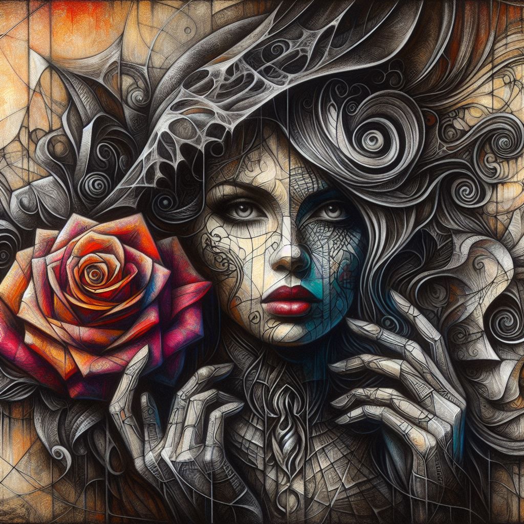 Abstract portrait of a woman with roses