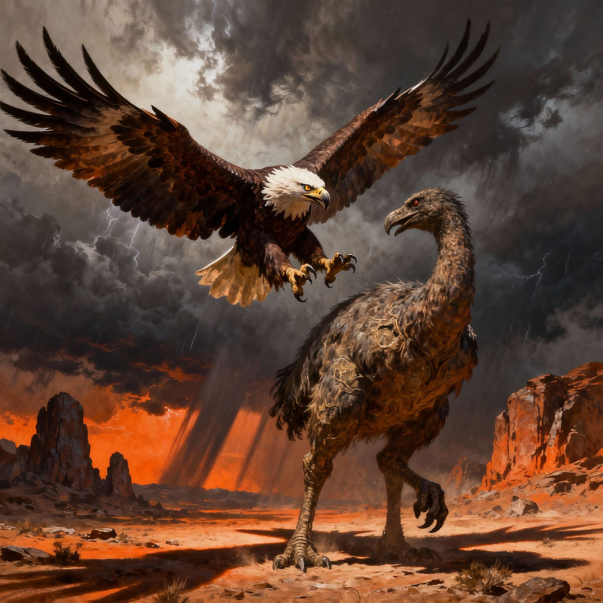 Haast eagle attacking giant Moa