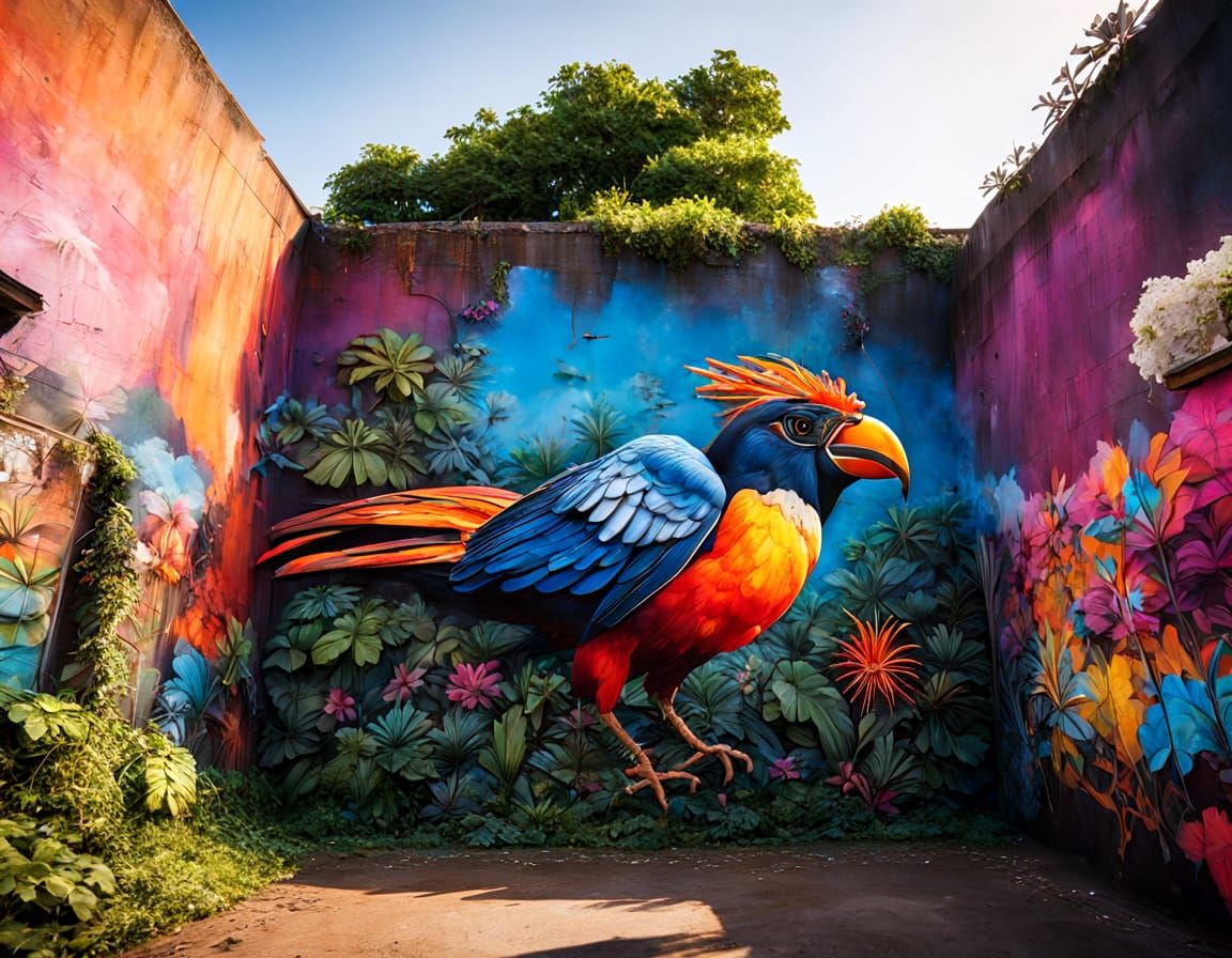 An explosive bird paradise mural - Vibrant Tropical Birds Mu...