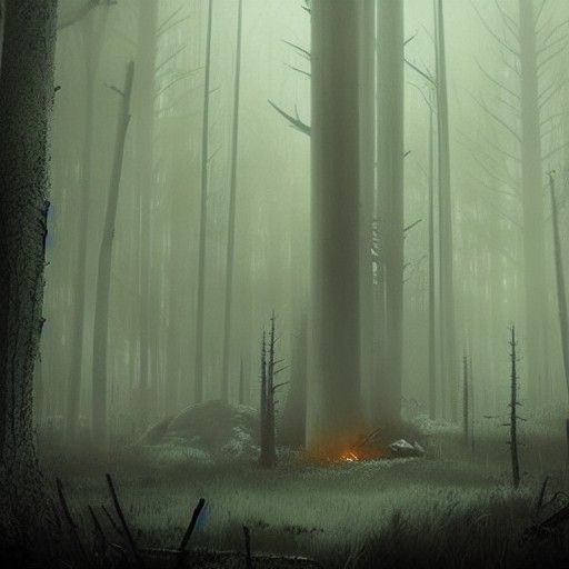 Camp fire in the cold forest