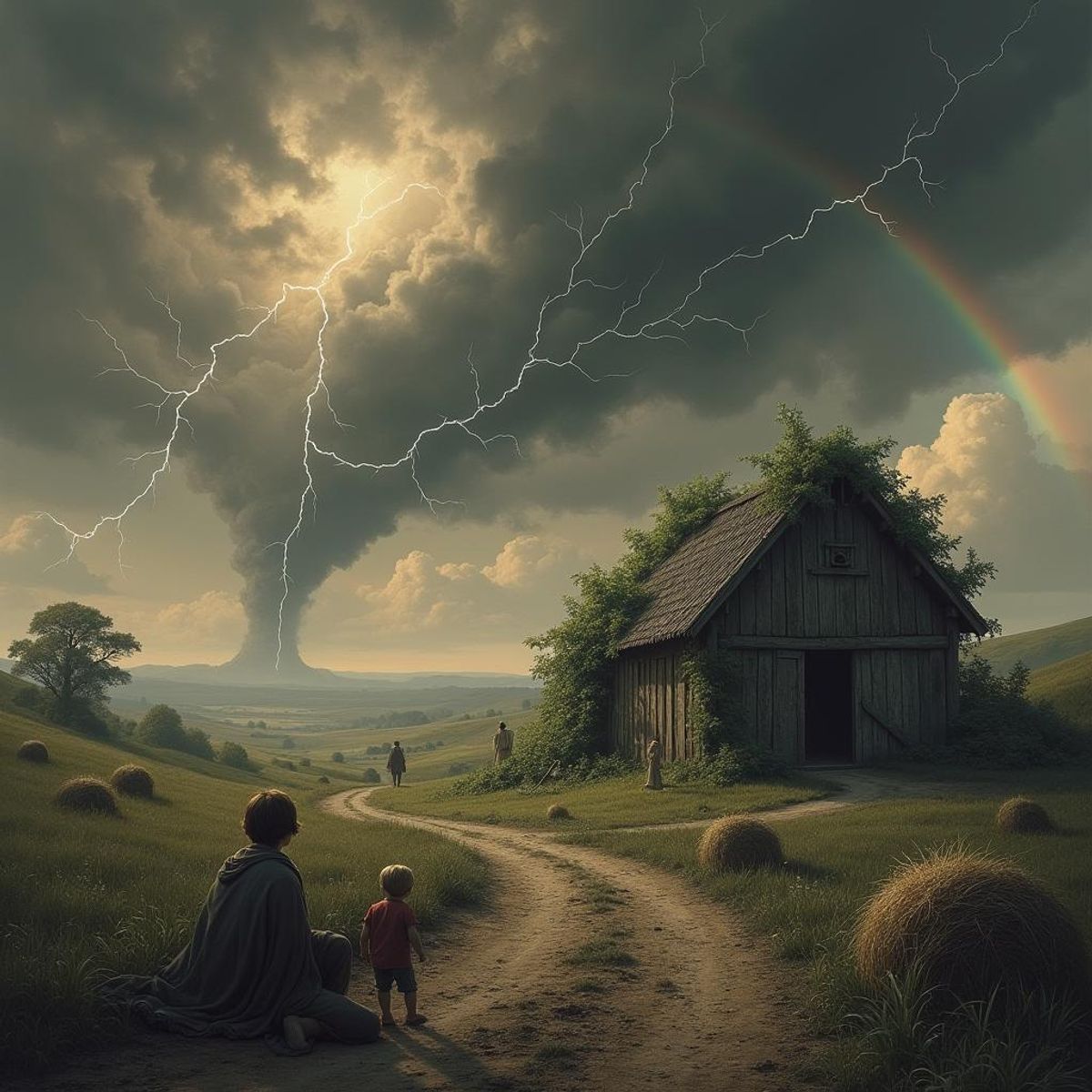 Beautiful monochrome, line art 17th century English countryside with