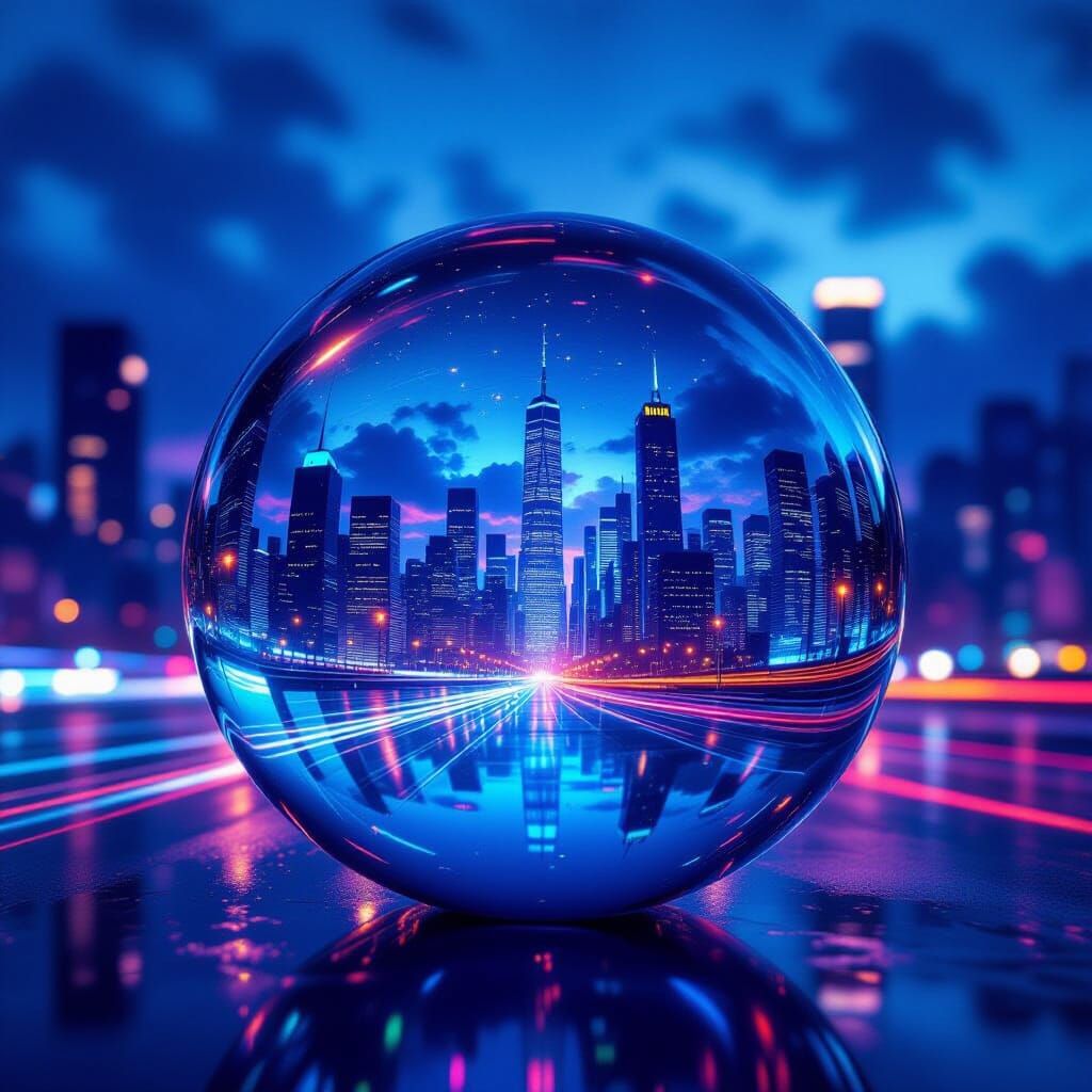 Cityscape Night in Glass Marble, Blade Runner Style