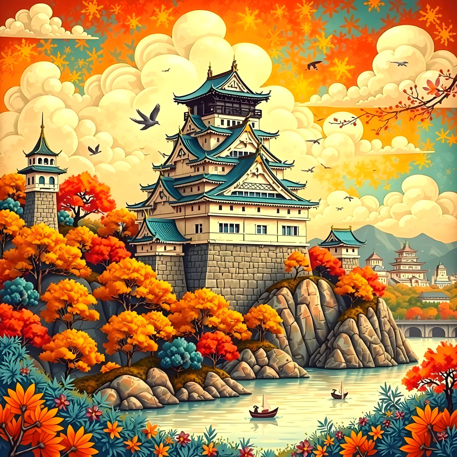 Osaka Castle Amidst Vibrant Autumn Splendor
