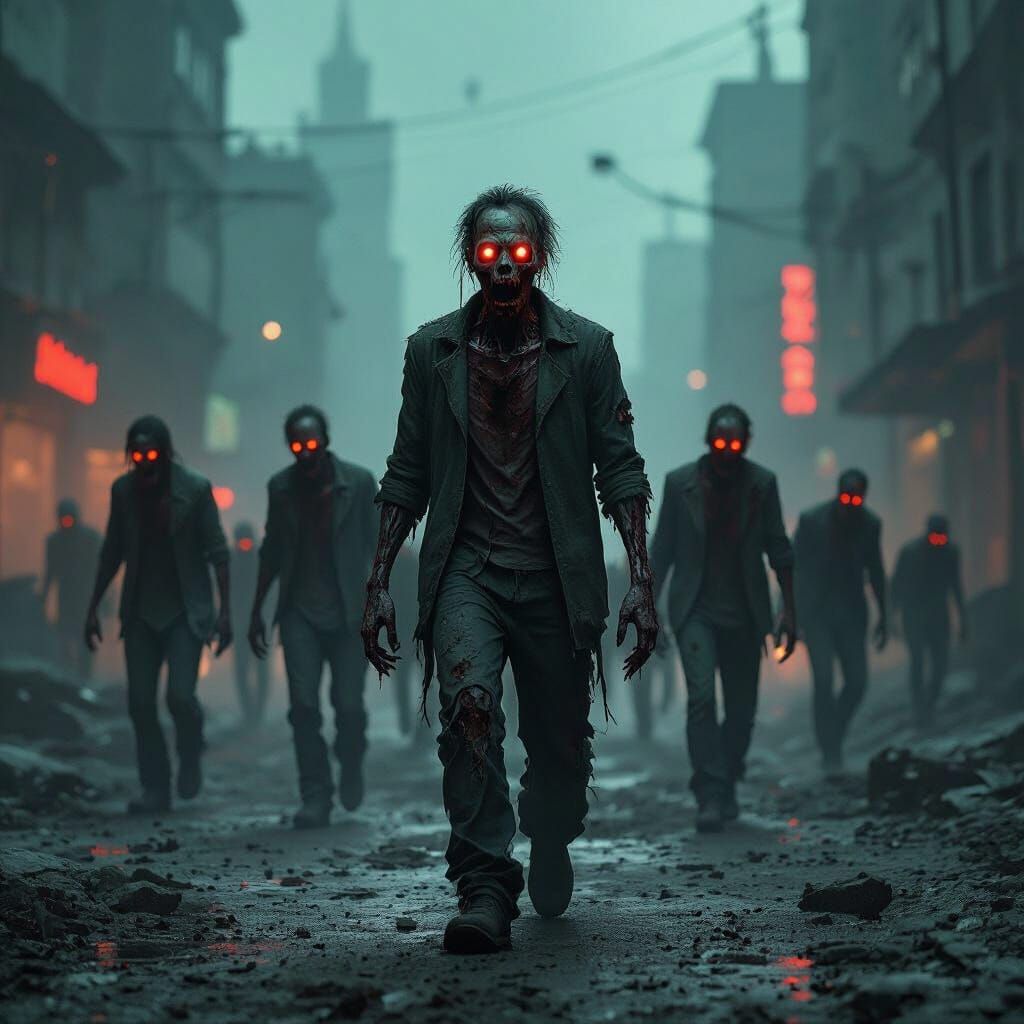 Zombie Horde in Post-Apocalyptic Cityscape