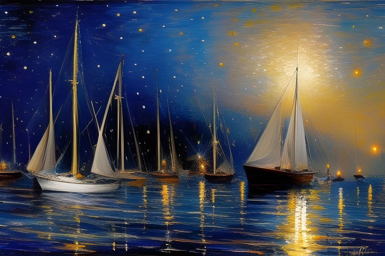 Marina for yachts in a starry night