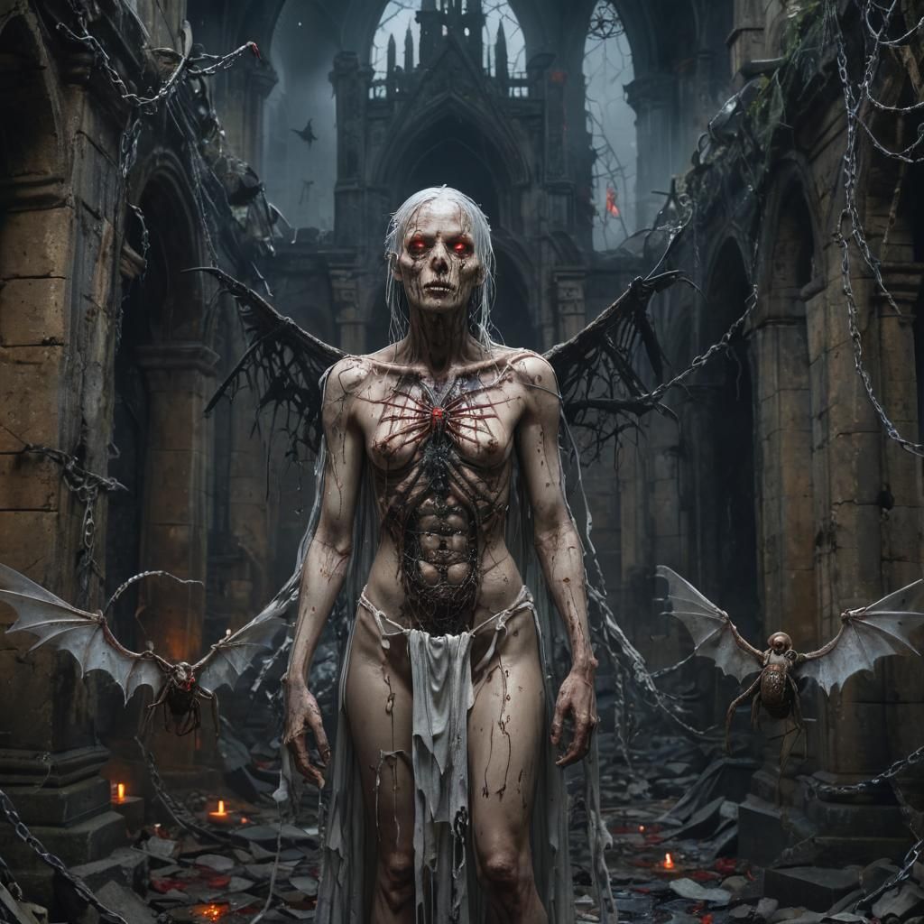 Surreal Gothic Figure in Ruined Castle