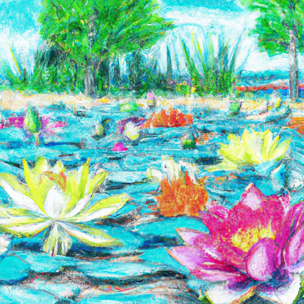 blossoming lotus garden drawing in crayon  by @Laura Nadia