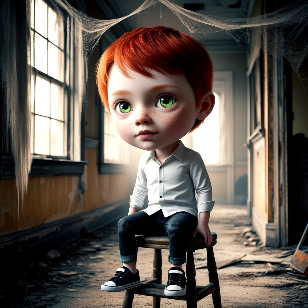 Redhead Boy in Abandoned House