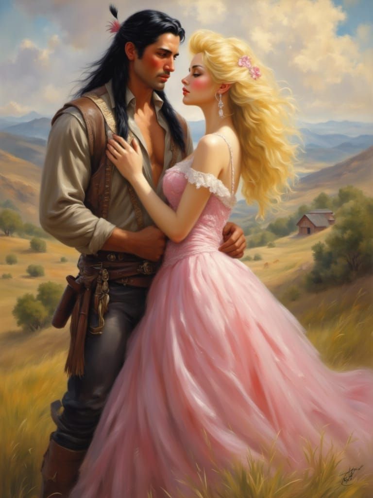 The first rendering my romance novel cover LoRa featuring a western romance with a Native American hero and  a blonde heroine