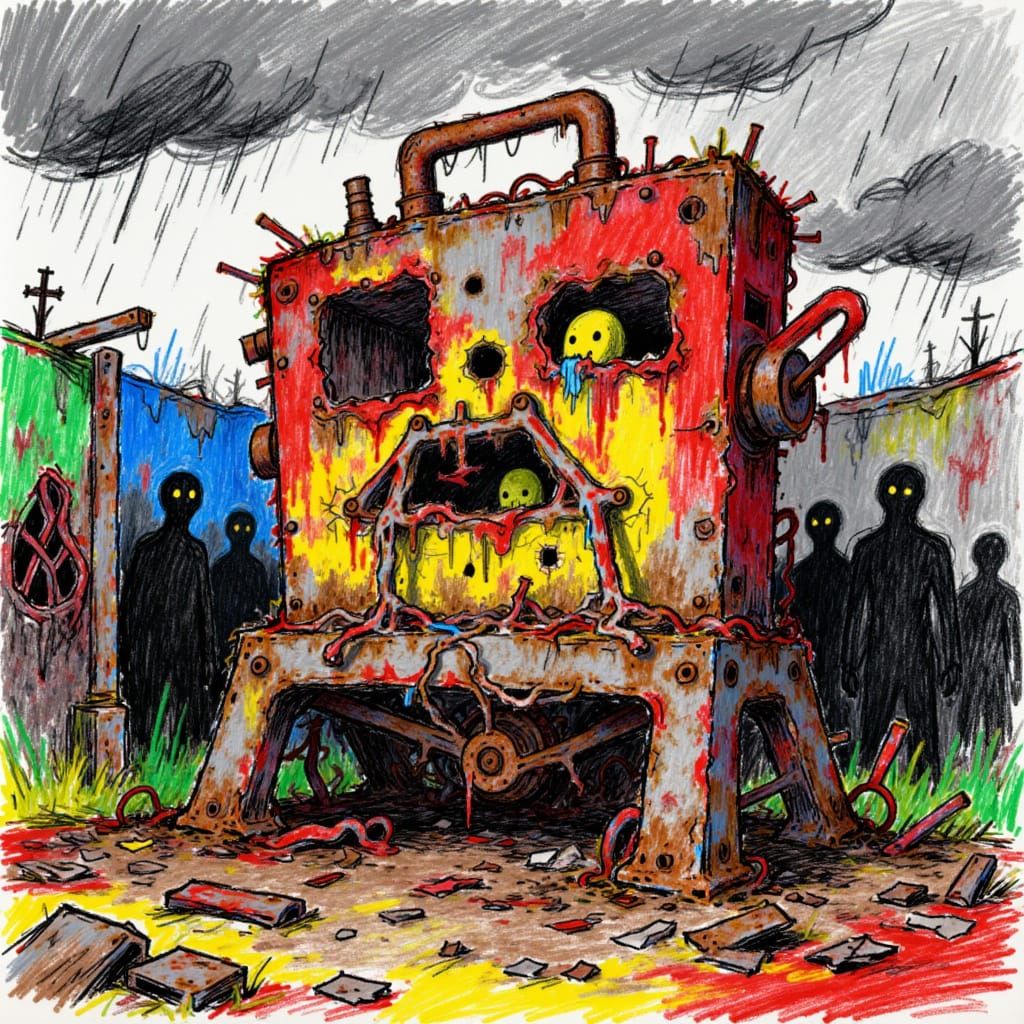 <lora:Dysturbd MarKyRz:0.8> a Gigantic, Modern Abstract Zombie Apocalypse, unnatural creepy text, (Text: "DysTurbd MarKyRz") as a logo, appe...