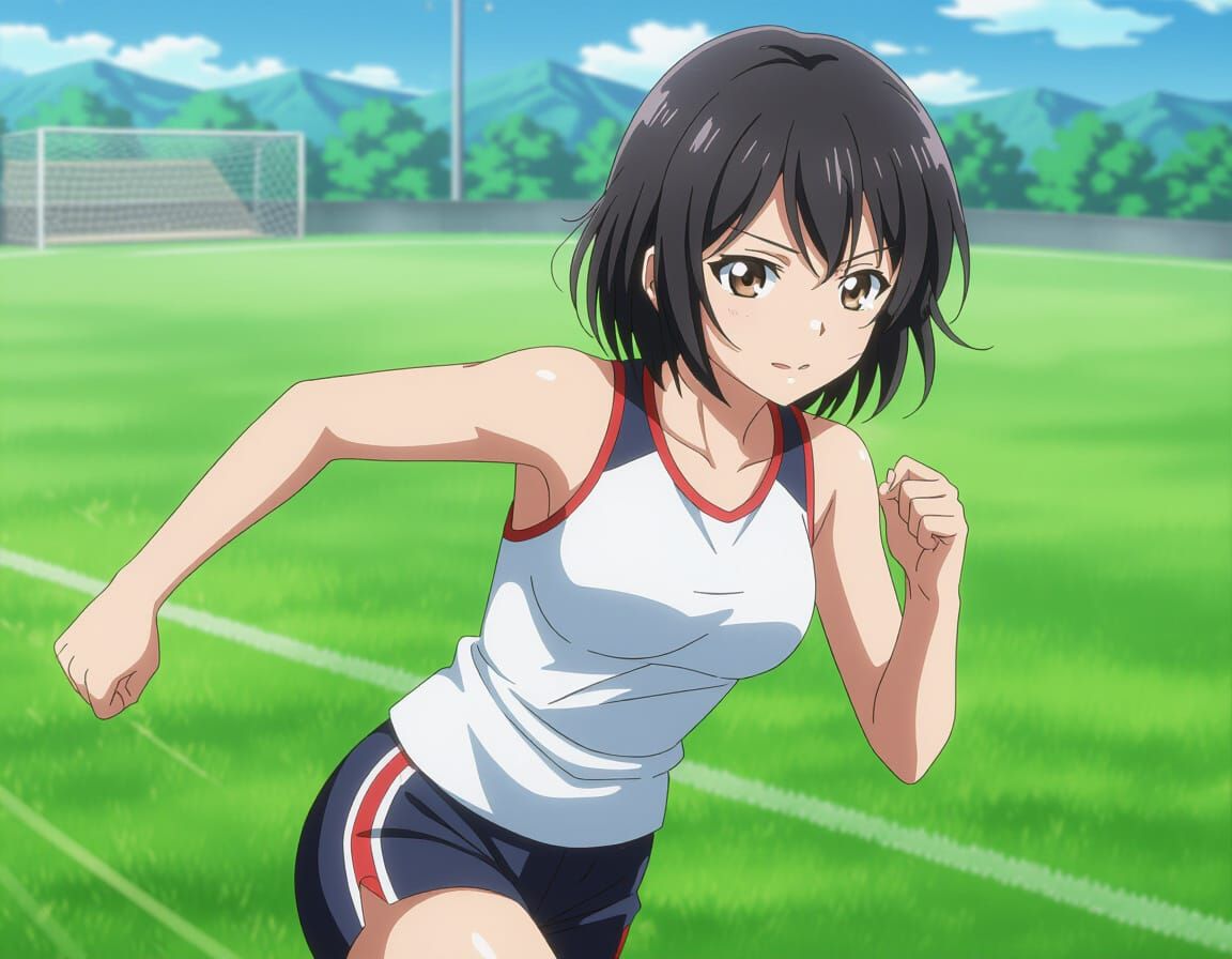 Anime Woman Running on a Field