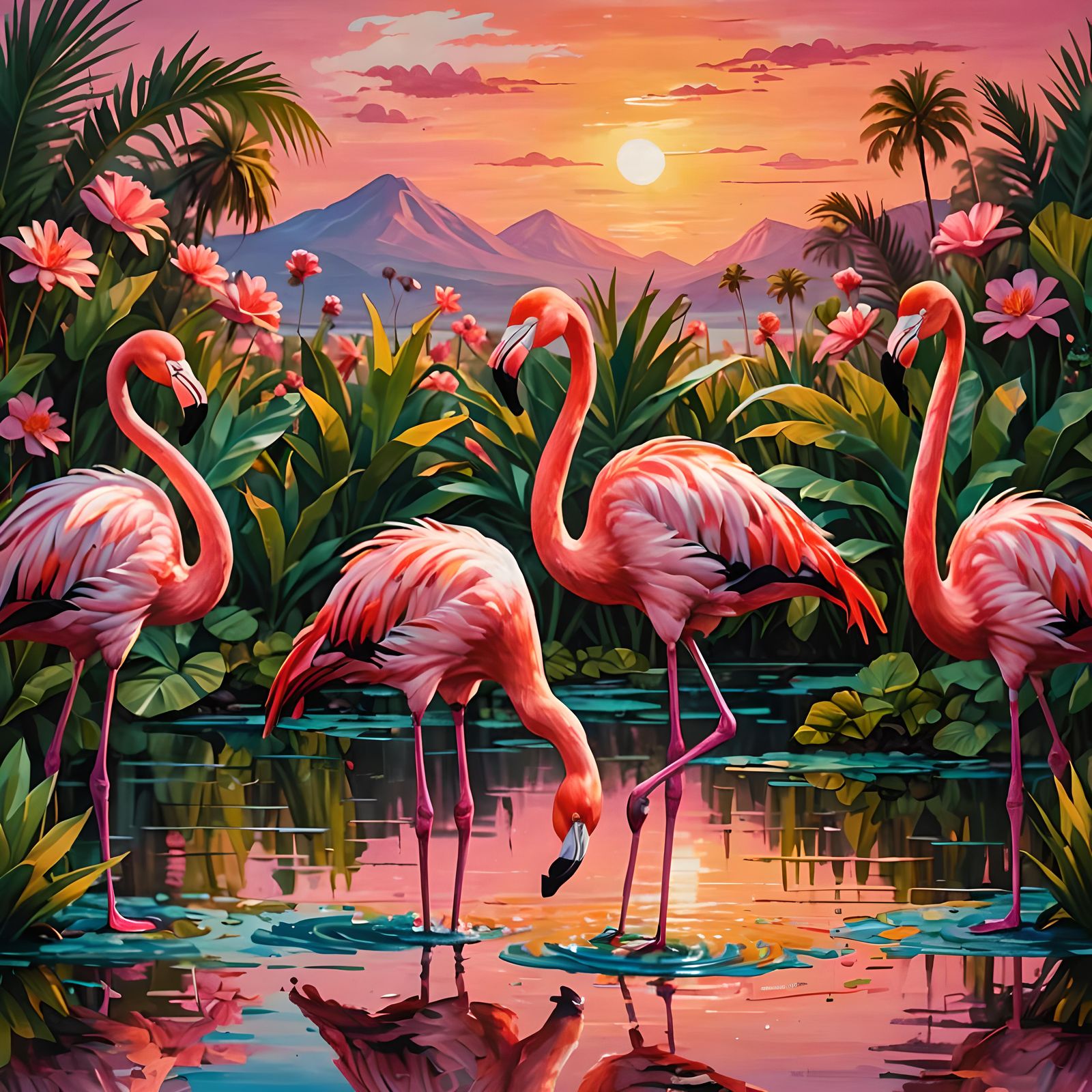Flamboyance of flamingos  by @MarieTF