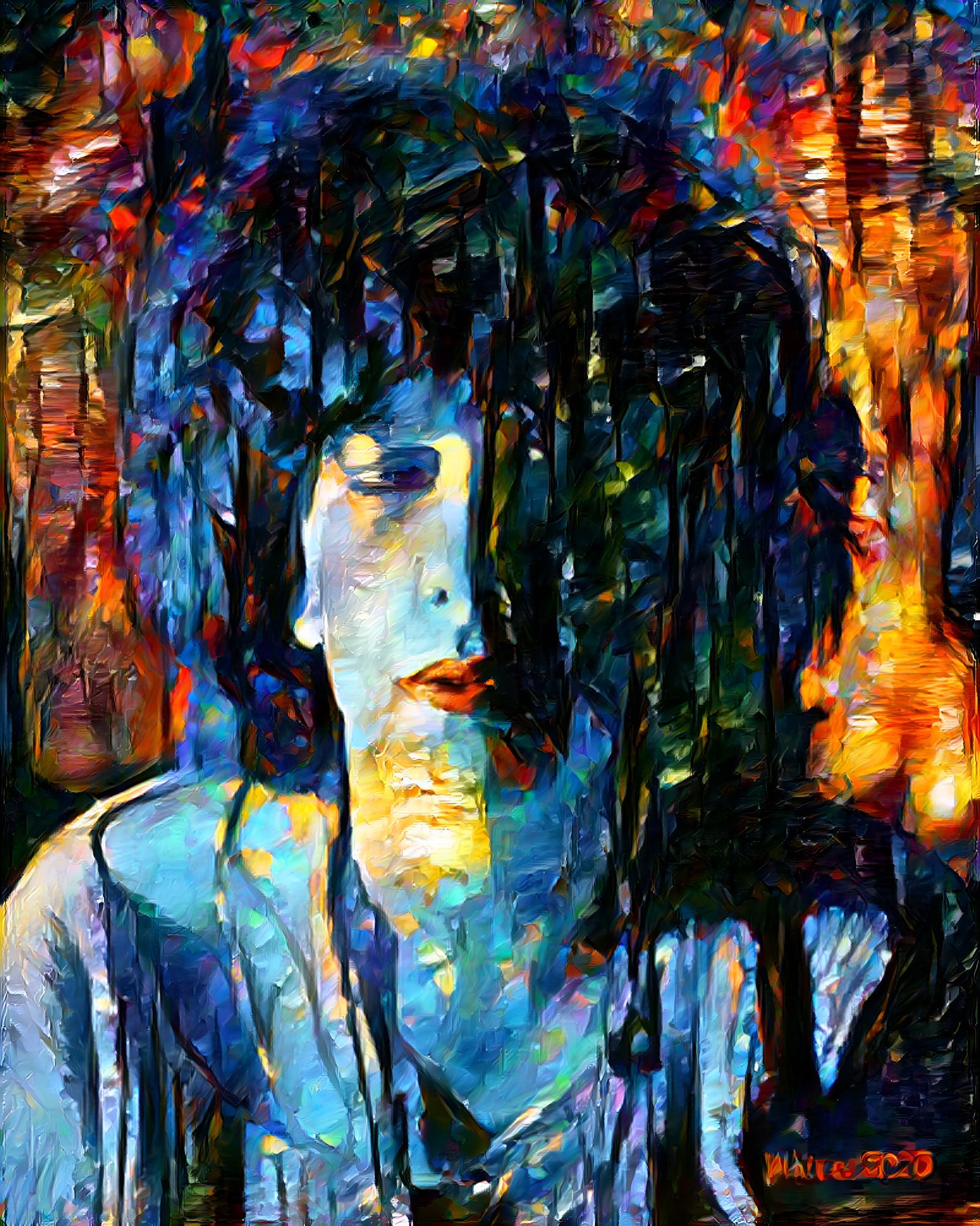 Lori With Her Eyes Closed As A Painting