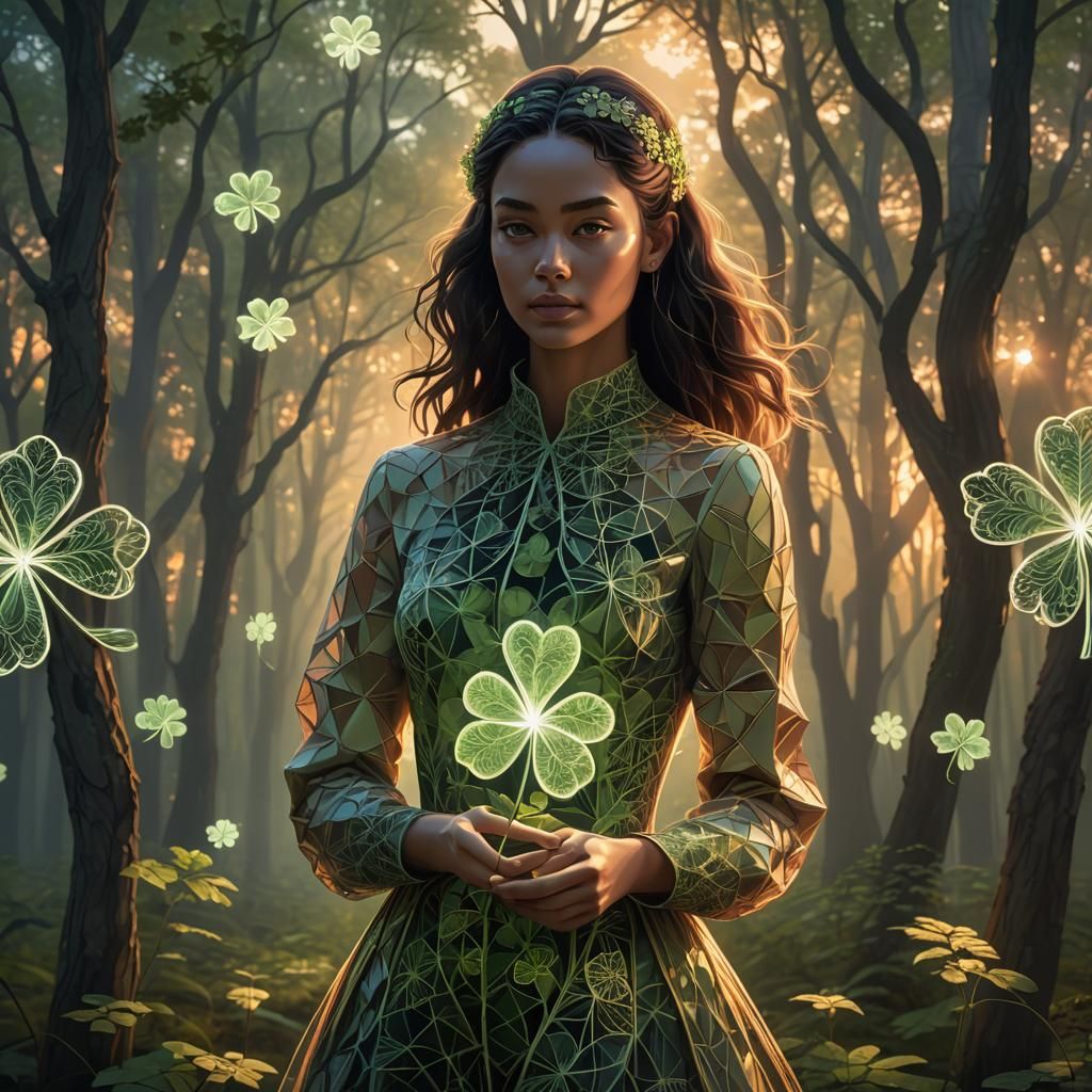 Mystical Clover in Forest: Abstract Vector Fractal Art