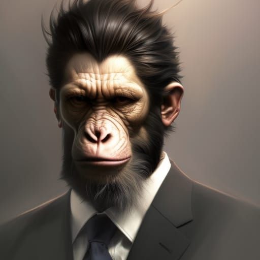 Ape in suit, 16D lighting, surreal fantasy art,16D detailed ...