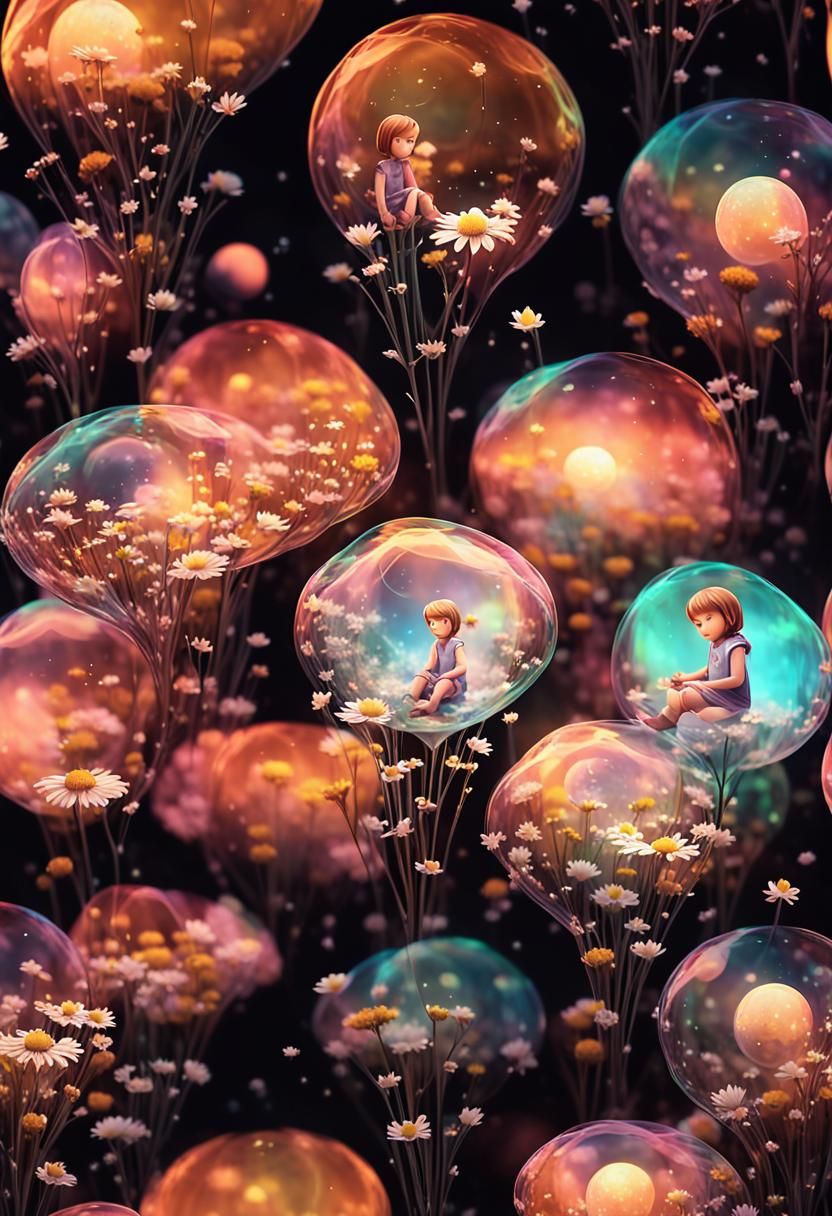 Mädchen in einer seifenblase, Gänseblümchen, neue Welt 
