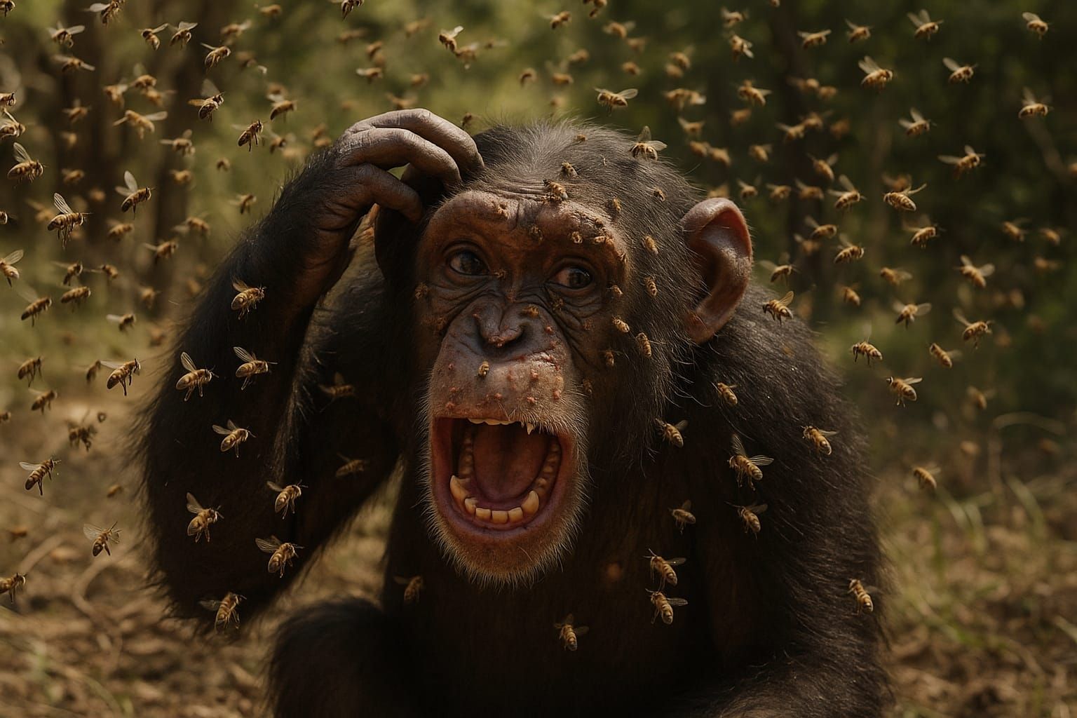 Angriff der Killerbienen auf einen Schimpansen