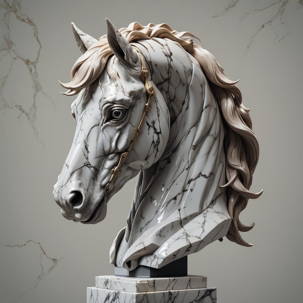 Marble horse head statue