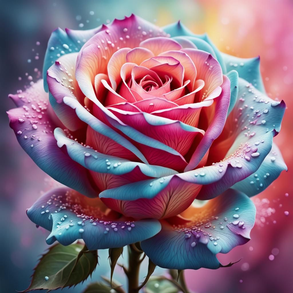 Close up of a rose, portrait Stylized, fantasy Airbrush, chaotic cinematic pastel colours, perfect visual ...  by @undefined
