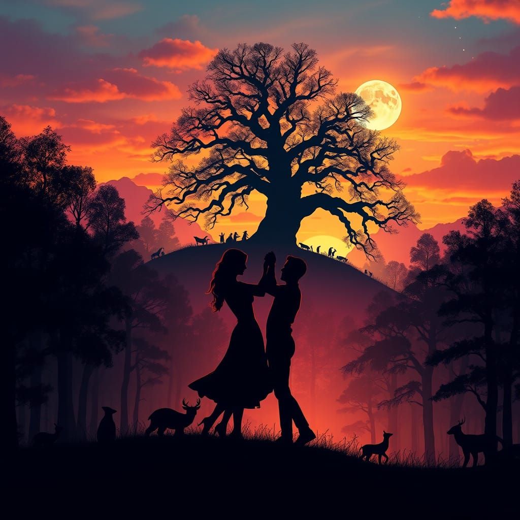Silhouette Couple dancing in forest  by @Kimuakee
