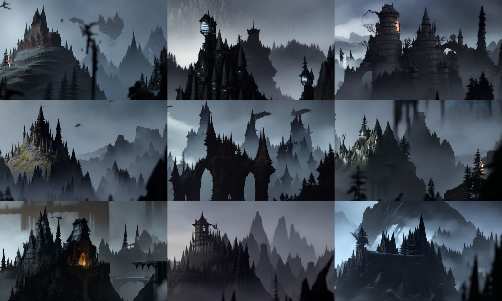 ancient castle in mountains, dark fantasy, Artstation, overg...