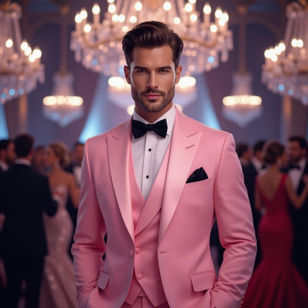 Handsome man with Pink tux at a gala