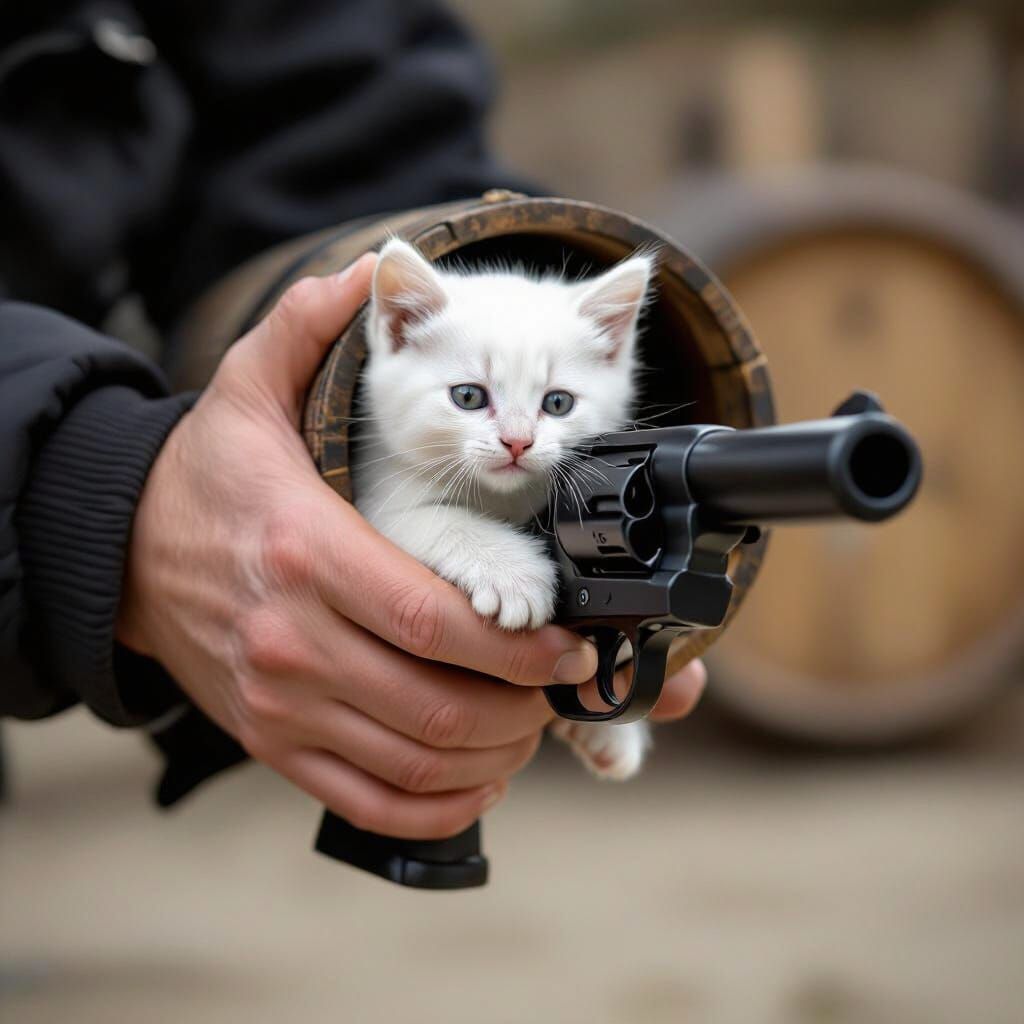 Cute Kitten Peeks Out of Gun Barrel