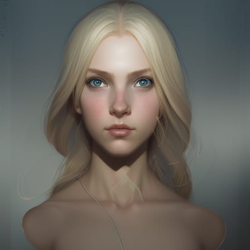 Half-elf girl, blonde hair, soft expression head and shoulders portrait ...