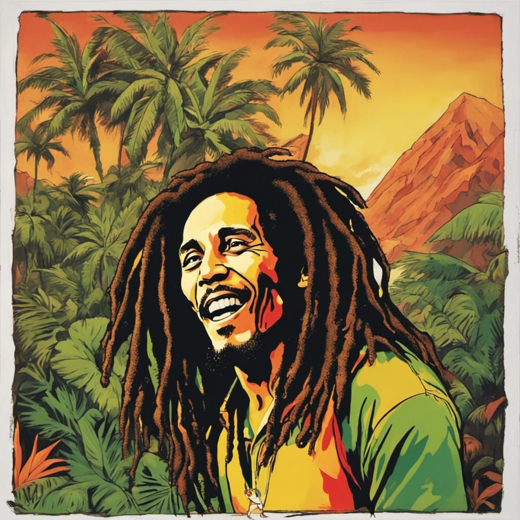 Bob Marley to be depicted in a lively and expressive cartoon style. P ...