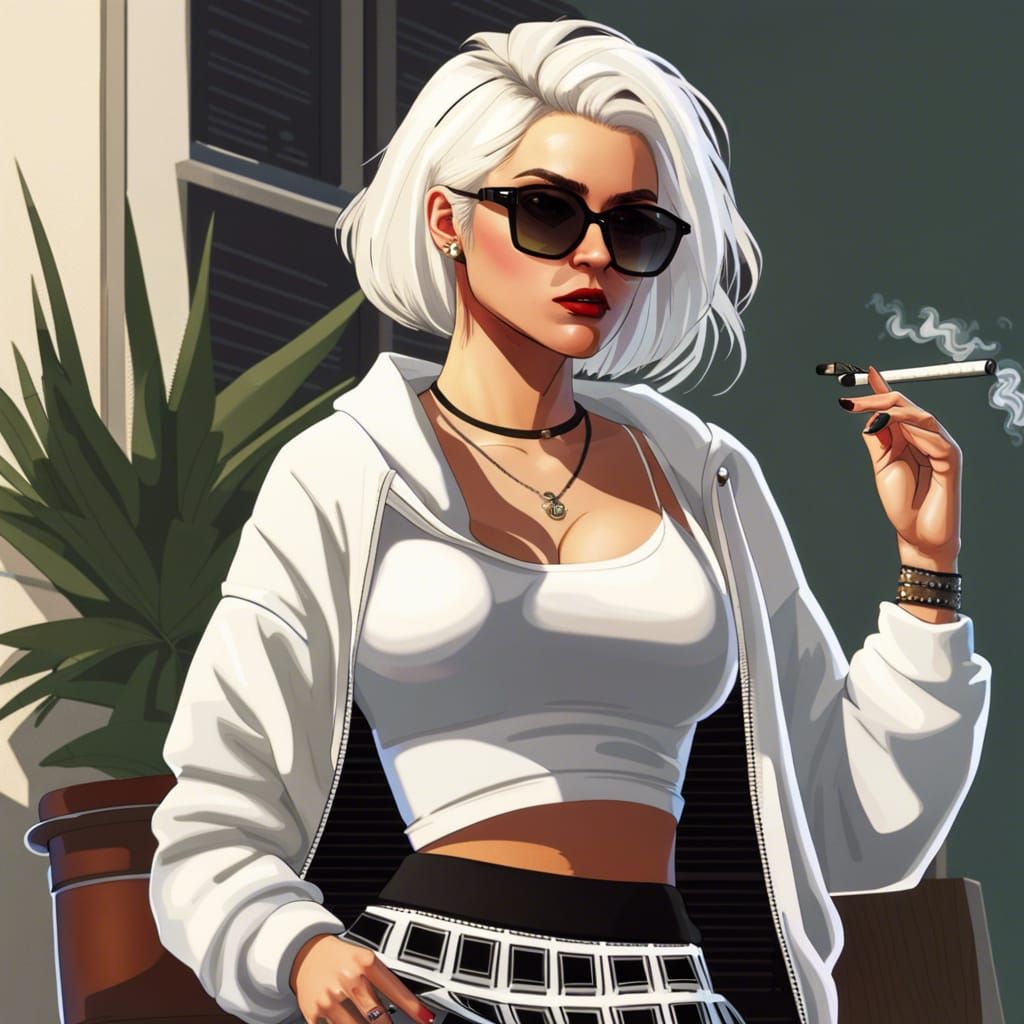 GTAV , young women, white hair crosses squared , round sunglasses ...