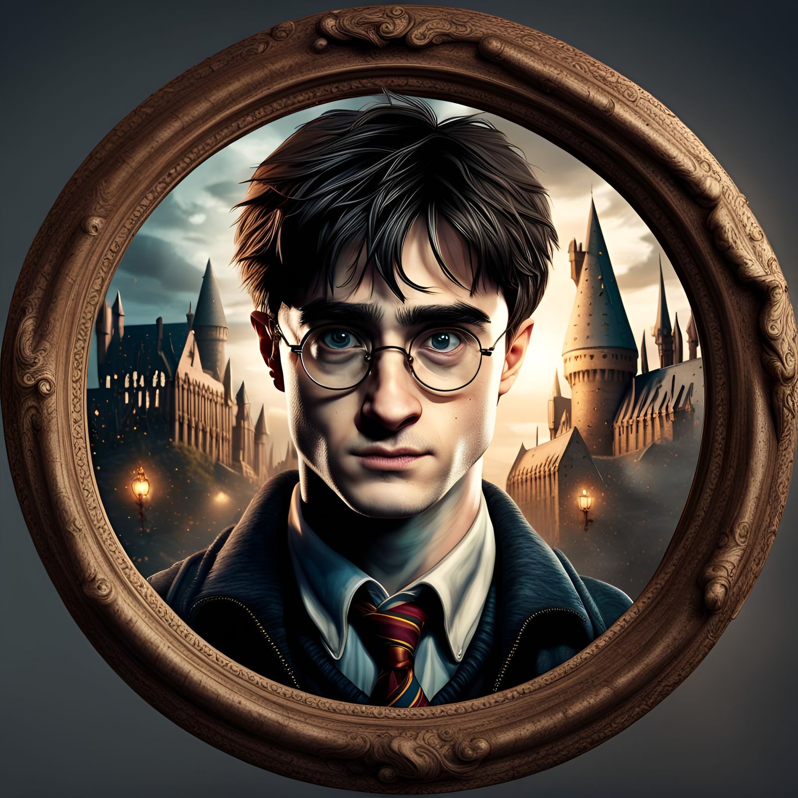 The portrait of Harry Potter with his round glassesHDR 8k We...