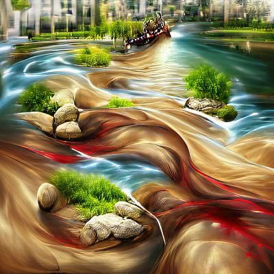 beautiful flowing river digital illustration detailed painti...