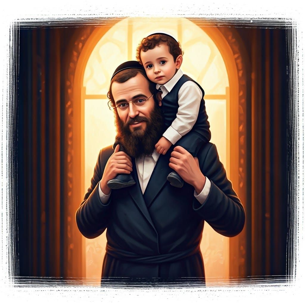 Hasidic Father and Child in Miron Illustration
