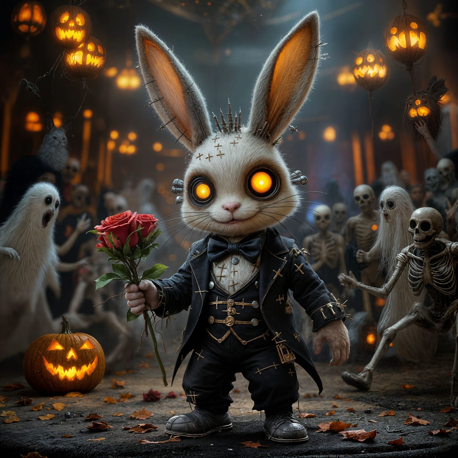 When love strikes at the Halloween Monster Ball, even a Frankenstein bunny brings the charm!  by @Evan Fischer