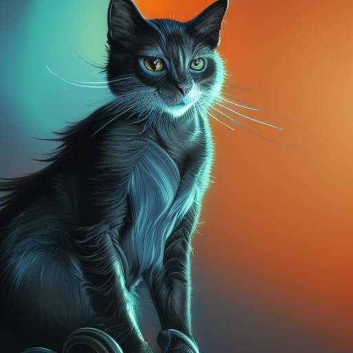 midnight cat, witch's cat, sleek, black, blue, golden eyes, ...