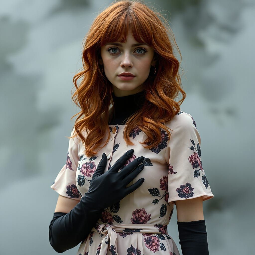 Gothic Woman with Auburn Hair in Ethereal Style