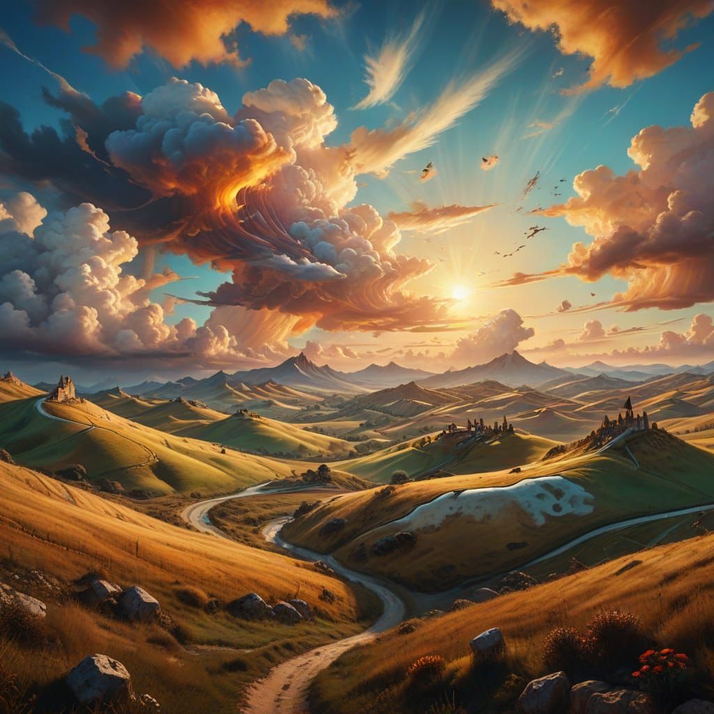 Dreamy Surrealist Landscape in Oil Painting Style