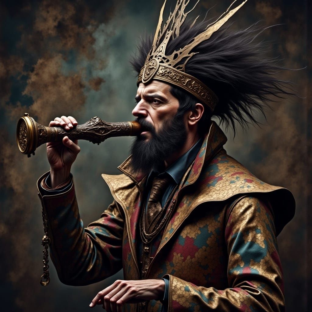 <lora:Caught in a Mosh v2:1.0> Borat, playing a digeridoo