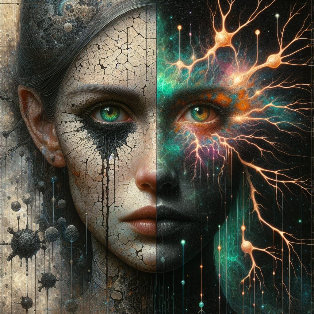 Symmetrical Surreal Portrait in Cyberpunk Style
