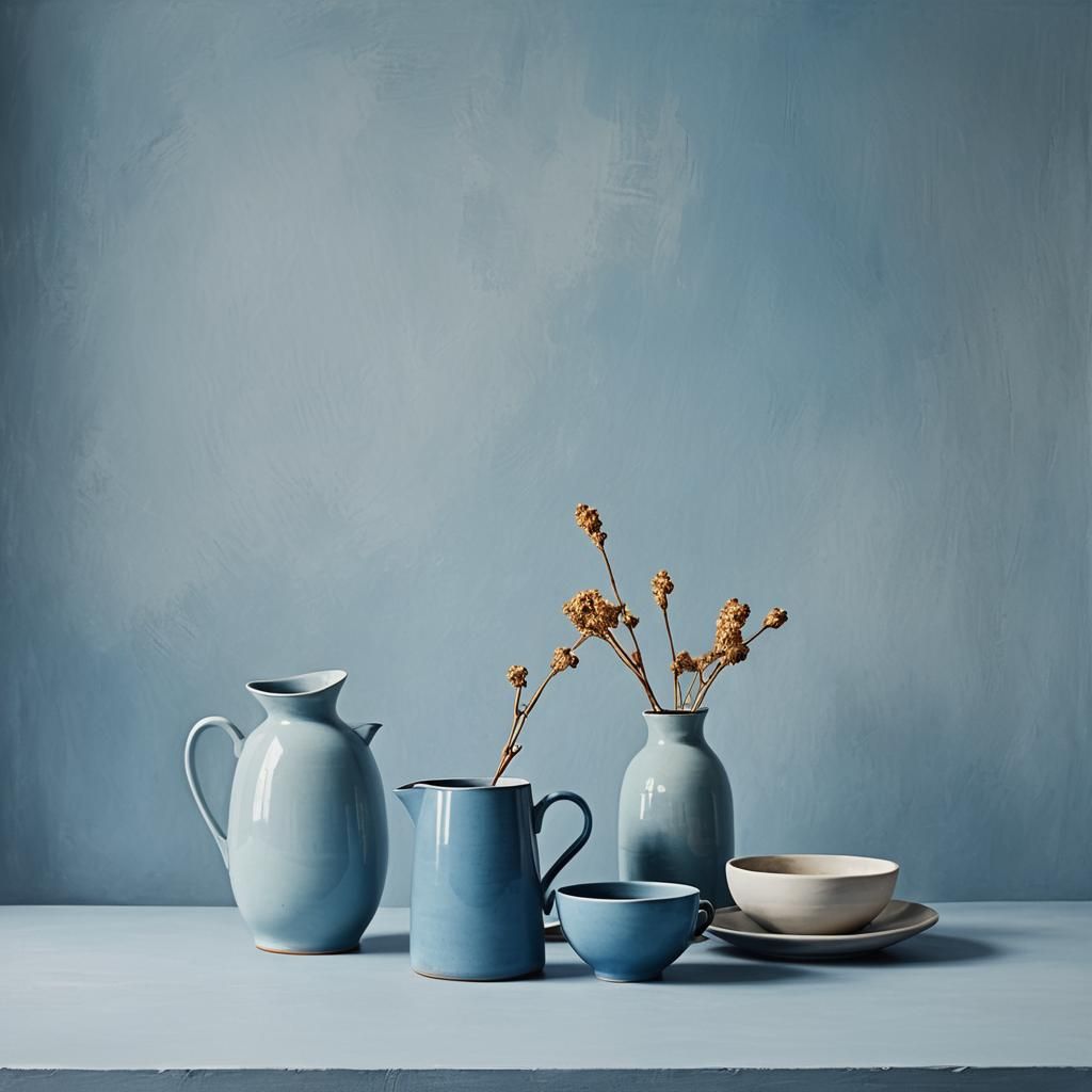 "Morning minimalist still life in shades of blue"