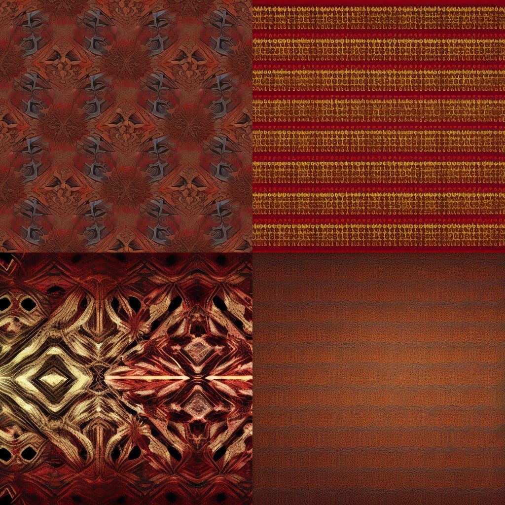 Bold organic geometric pattern in rich tones of deep red, br...