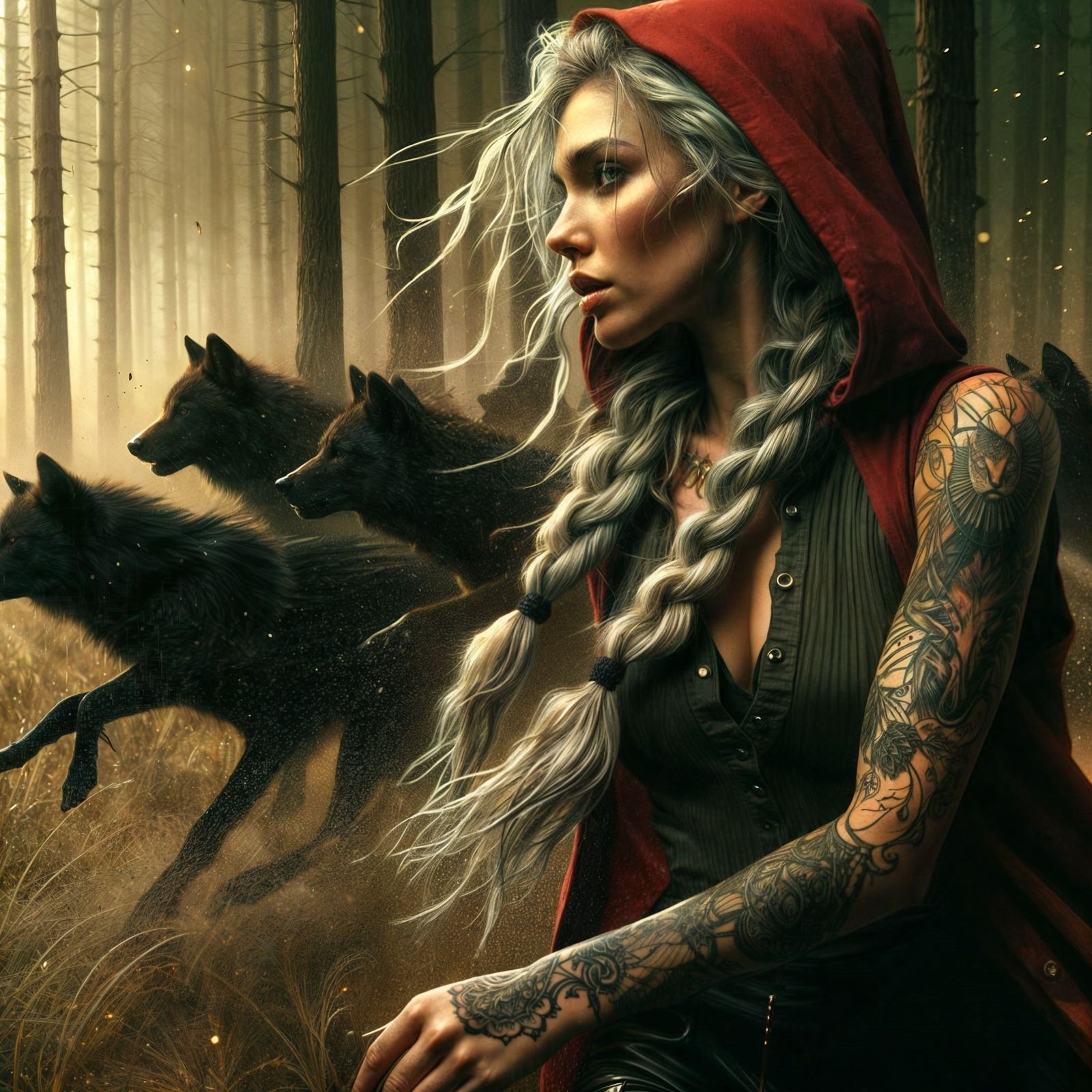 Little Red Riding Hood leads her flock