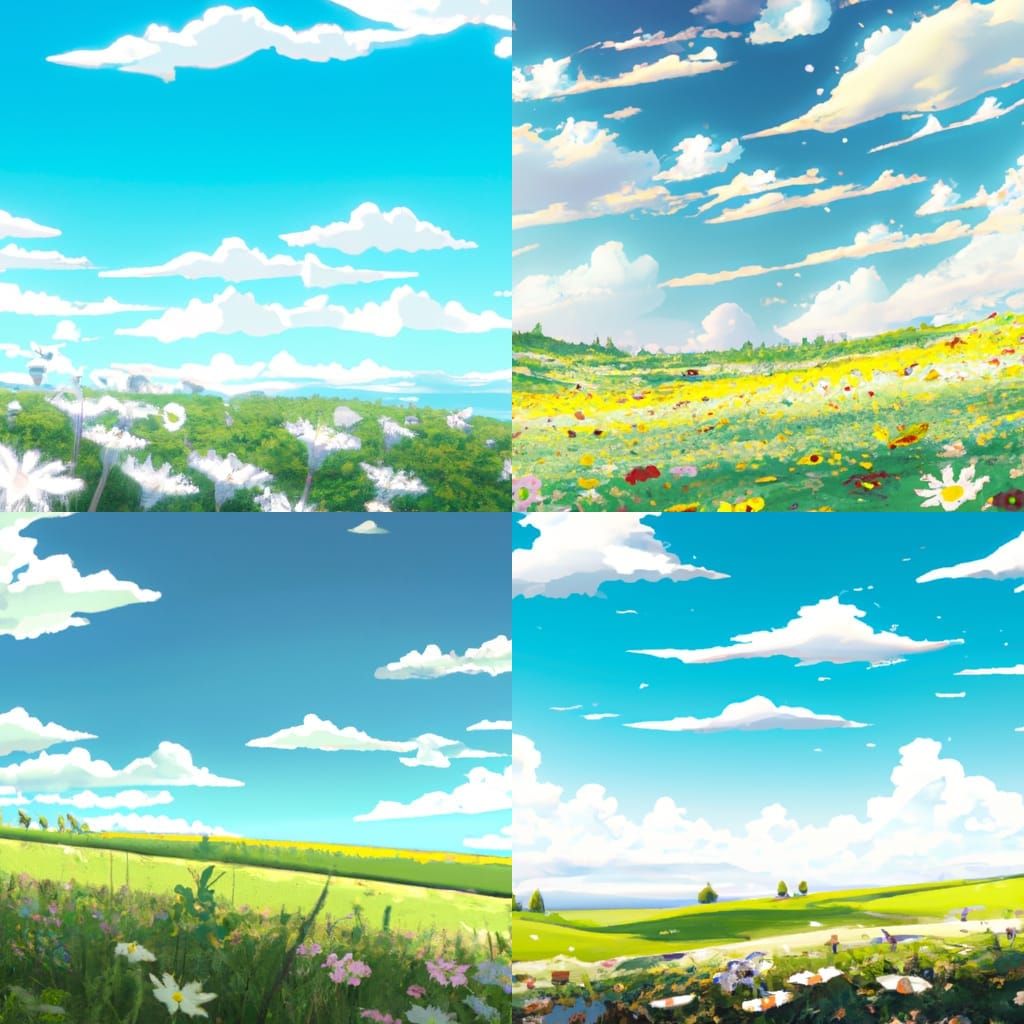beautiful blue sky with clouds, beautiful green meadow with ...