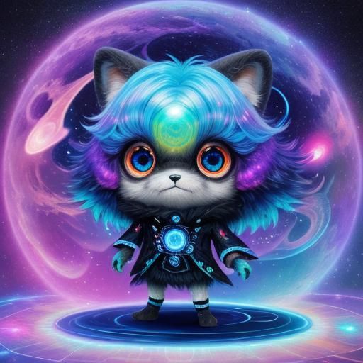 A unique creature, cute, fluffy, big chibi eyes.